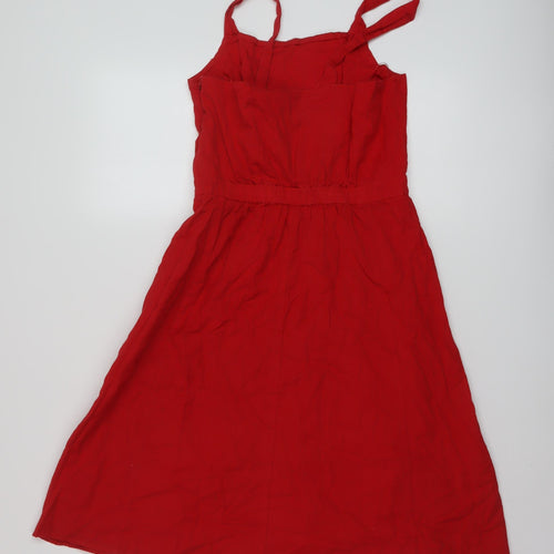Roman Womens Red Cotton A-Line Size 10 Square Neck Zip