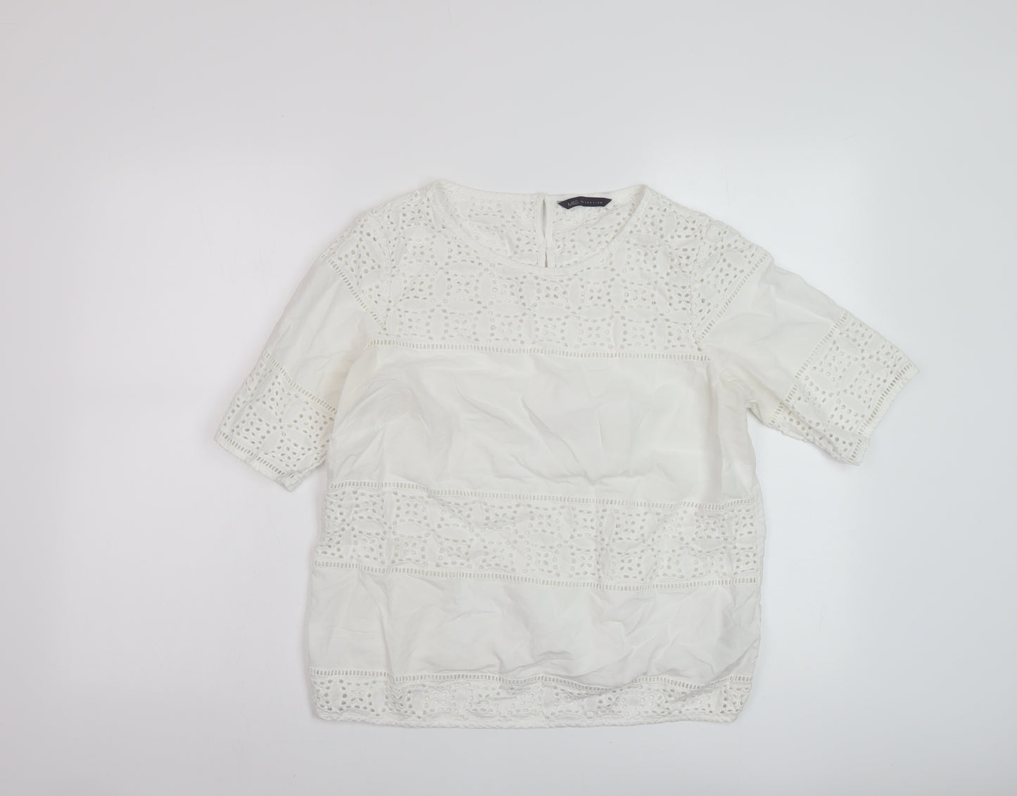 Marks and Spencer Womens White Cotton Basic T-Shirt Size 14 Round Neck