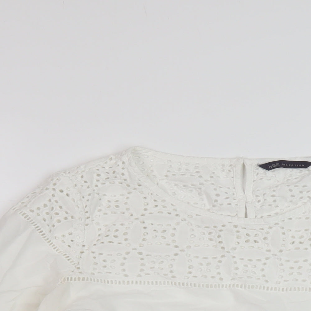 Marks and Spencer Womens White Cotton Basic T-Shirt Size 14 Round Neck