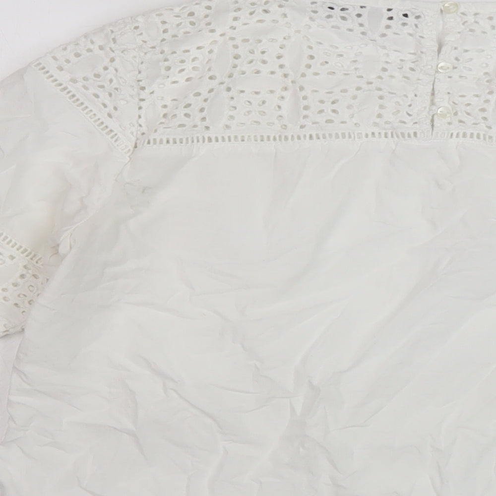 Marks and Spencer Womens White Cotton Basic T-Shirt Size 14 Round Neck