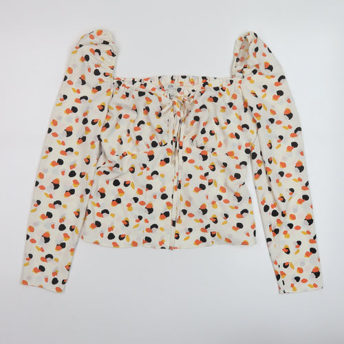 River Island Womens Ivory Geometric Polyester Basic Blouse Size 8 Sweetheart