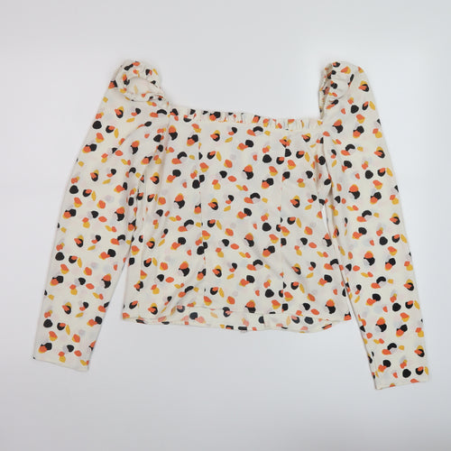 River Island Womens Ivory Geometric Polyester Basic Blouse Size 8 Sweetheart