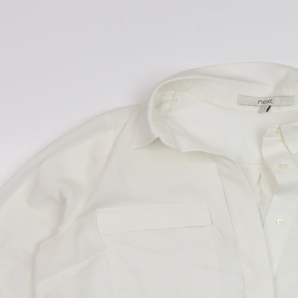NEXT Womens Ivory Polyester Basic Blouse Size 8 Collared
