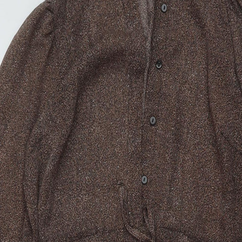 New Look Womens Beige Animal Print Polyester A-Line Size 10 Mock Neck Button