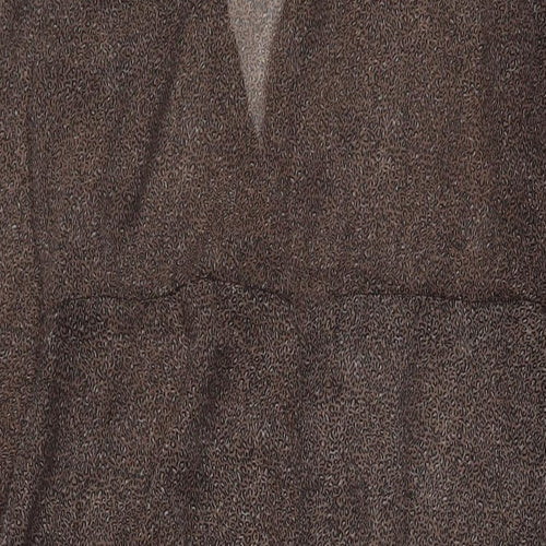 New Look Womens Beige Animal Print Polyester A-Line Size 10 Mock Neck Button