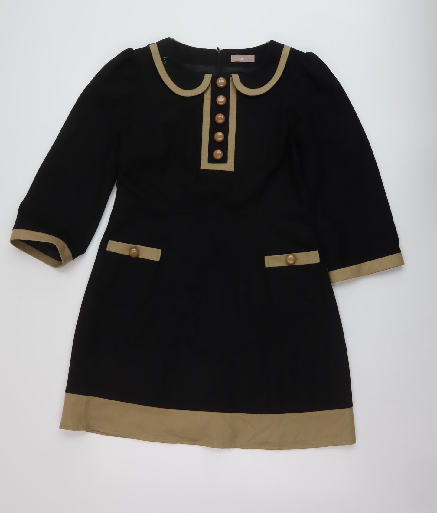 A Wear Womens Black Wool A-Line Size 12 Round Neck Zip