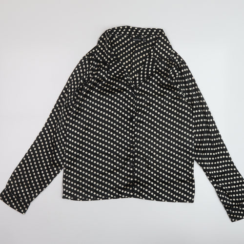 Boohoo Womens Black Polka Dot Polyester Basic Blouse Size 6 V-Neck
