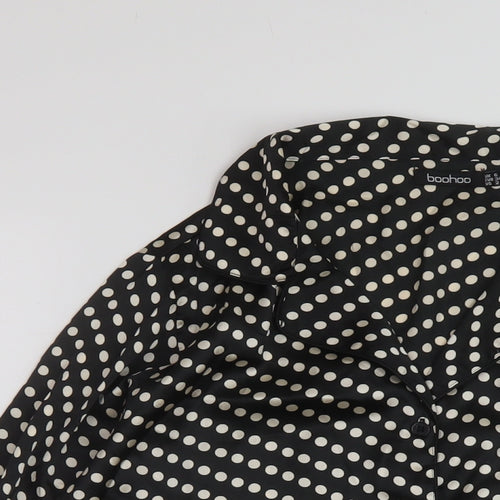 Boohoo Womens Black Polka Dot Polyester Basic Blouse Size 6 V-Neck