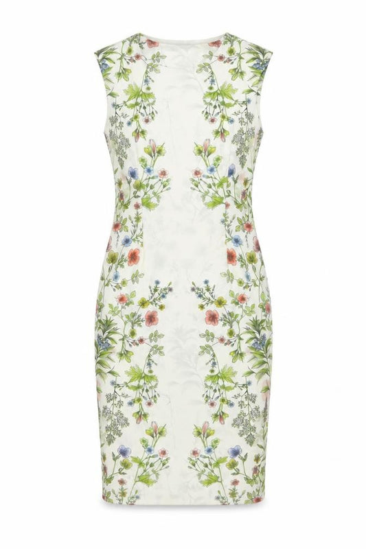 Front view of Next women’s multicoloured floral polyester sheath, size UK 10, round neck zip