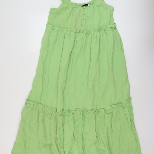 ASOS Womens Green Cotton A-Line Size 4 Round Neck Button