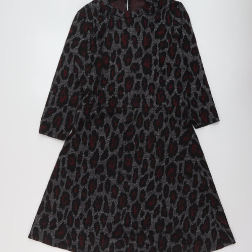 Dorothy Perkins Womens Grey Animal Print Polyester A-Line Size 12 Mock Neck Zip
