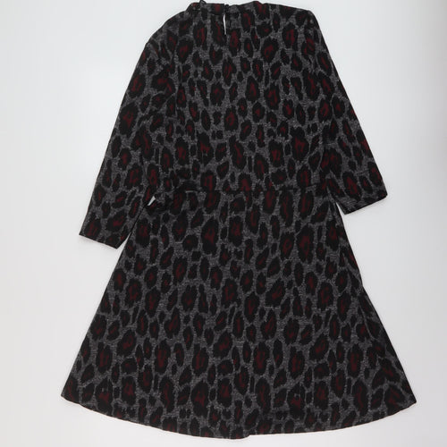 Dorothy Perkins Womens Grey Animal Print Polyester A-Line Size 12 Mock Neck Zip