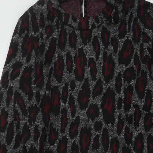 Dorothy Perkins Womens Grey Animal Print Polyester A-Line Size 12 Mock Neck Zip
