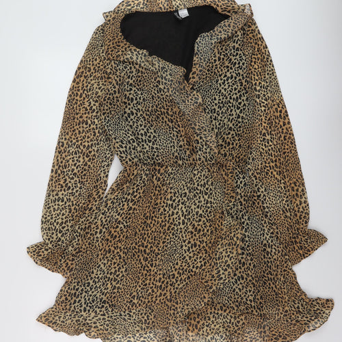 H&M Womens Beige Animal Print Polyester A-Line Size 8 V-Neck Pullover