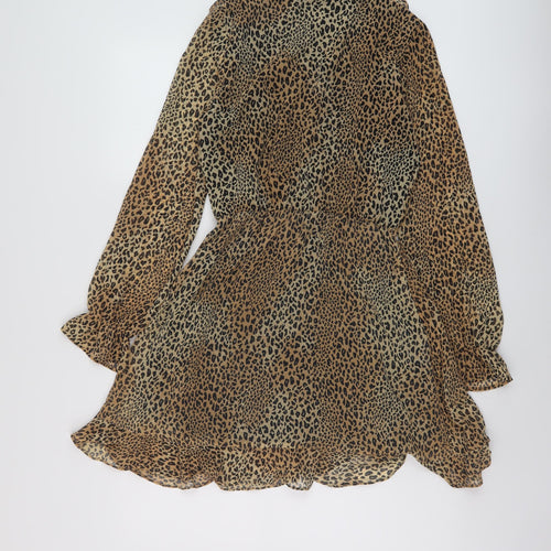 H&M Womens Beige Animal Print Polyester A-Line Size 8 V-Neck Pullover