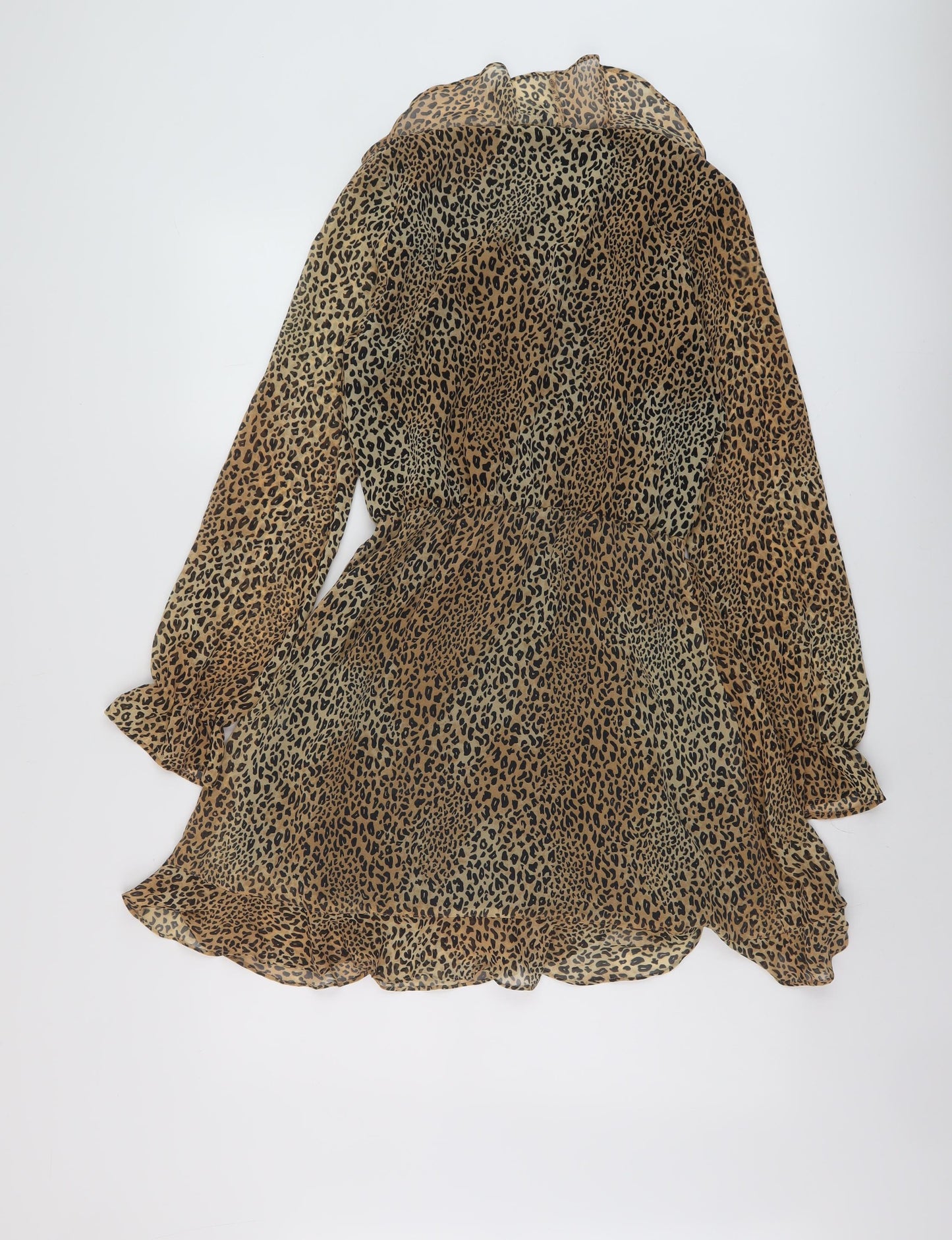 H&M Womens Beige Animal Print Polyester A-Line Size 8 V-Neck Pullover
