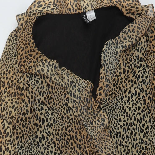 H&M Womens Beige Animal Print Polyester A-Line Size 8 V-Neck Pullover