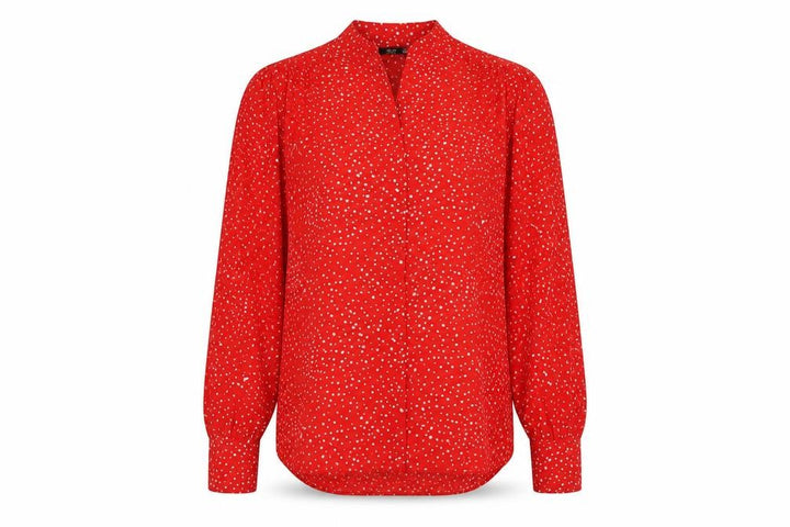 Mango Womens Red Polka Dot Polyester Basic Blouse Size XS V-Neck