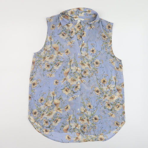 H&M Womens Black Floral Polyester Basic Tank Size 8 Collared