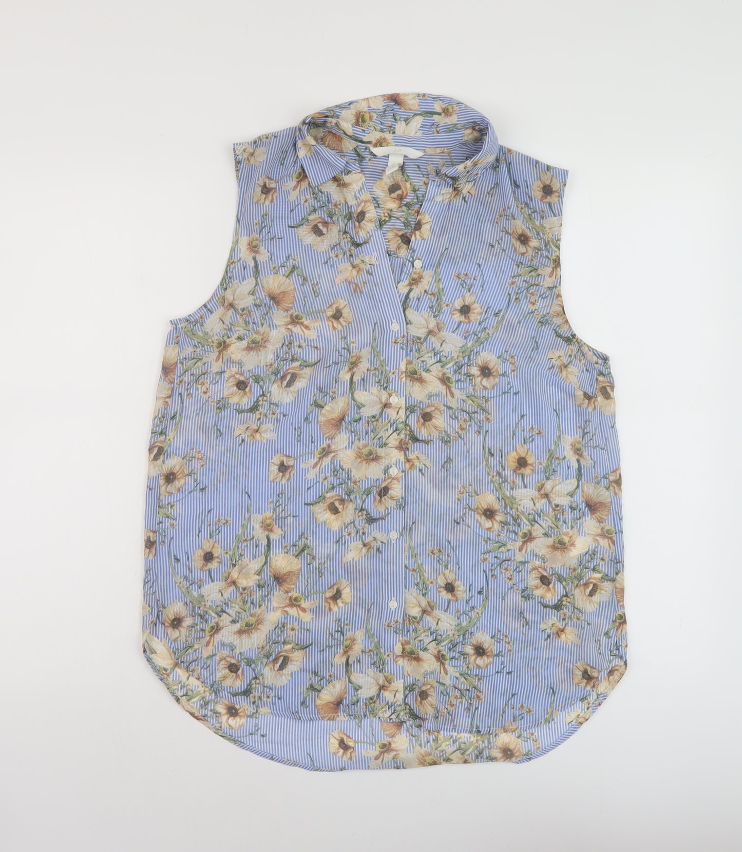 H&M Womens Black Floral Polyester Basic Tank Size 8 Collared