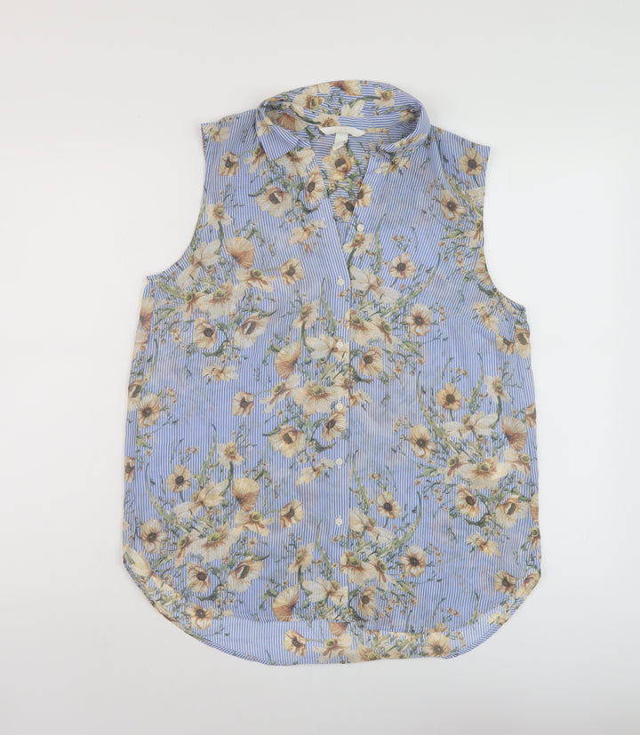 H&M Womens Black Floral Polyester Basic Tank Size 8 Collared
