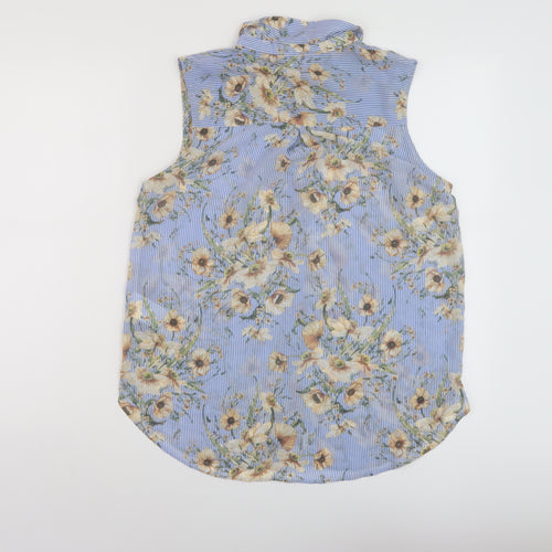 H&M Womens Black Floral Polyester Basic Tank Size 8 Collared