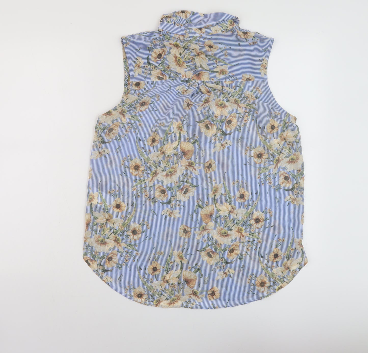 H&M Womens Black Floral Polyester Basic Tank Size 8 Collared