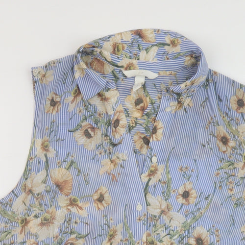 H&M Womens Black Floral Polyester Basic Tank Size 8 Collared
