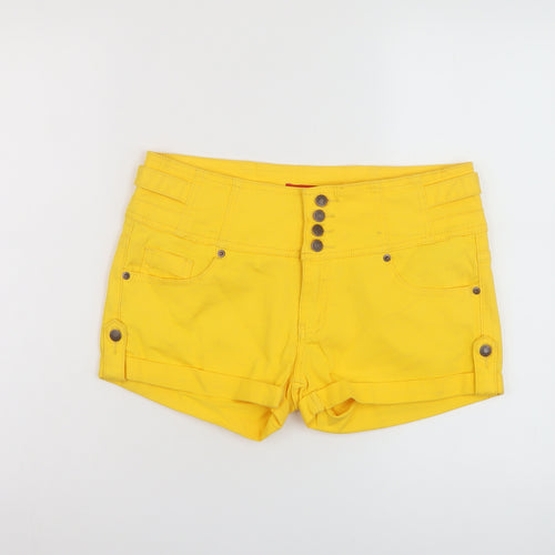 Blinq Womens Yellow Cotton Hot Pants Shorts Size 14 L3 in Regular Button