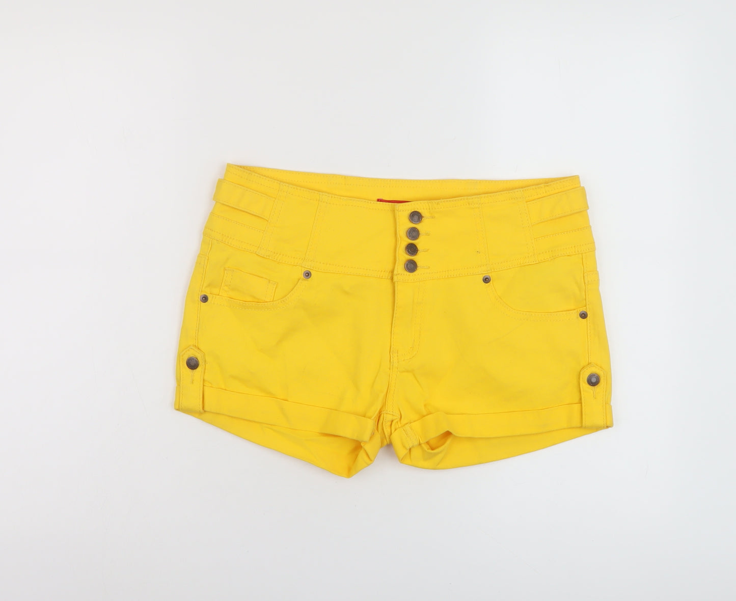 Blinq Womens Yellow Cotton Hot Pants Shorts Size 14 L3 in Regular Button