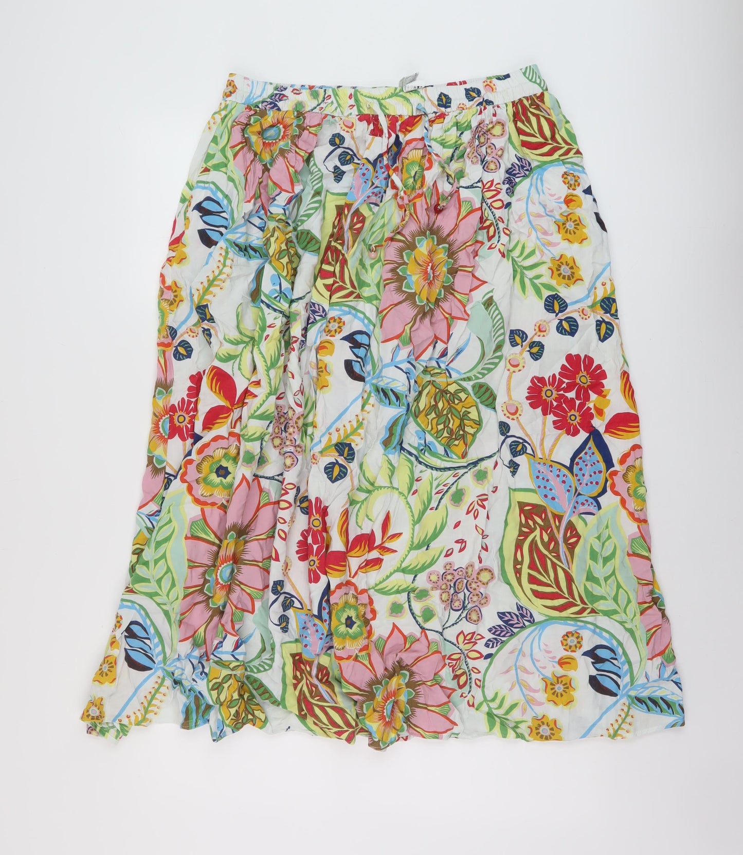 Zara Womens Multicoloured Floral Viscose A-Line Skirt Size XL Drawstring