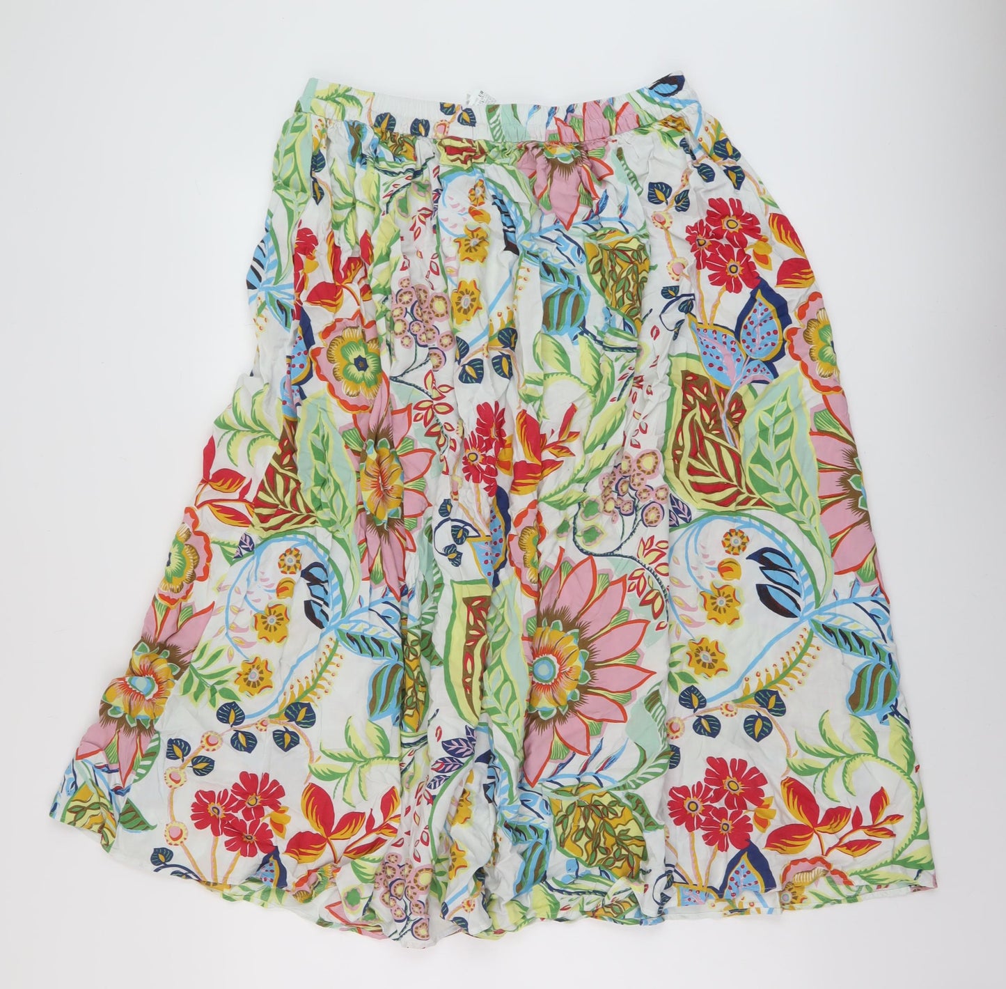 Zara Womens Multicoloured Floral Viscose A-Line Skirt Size XL Drawstring