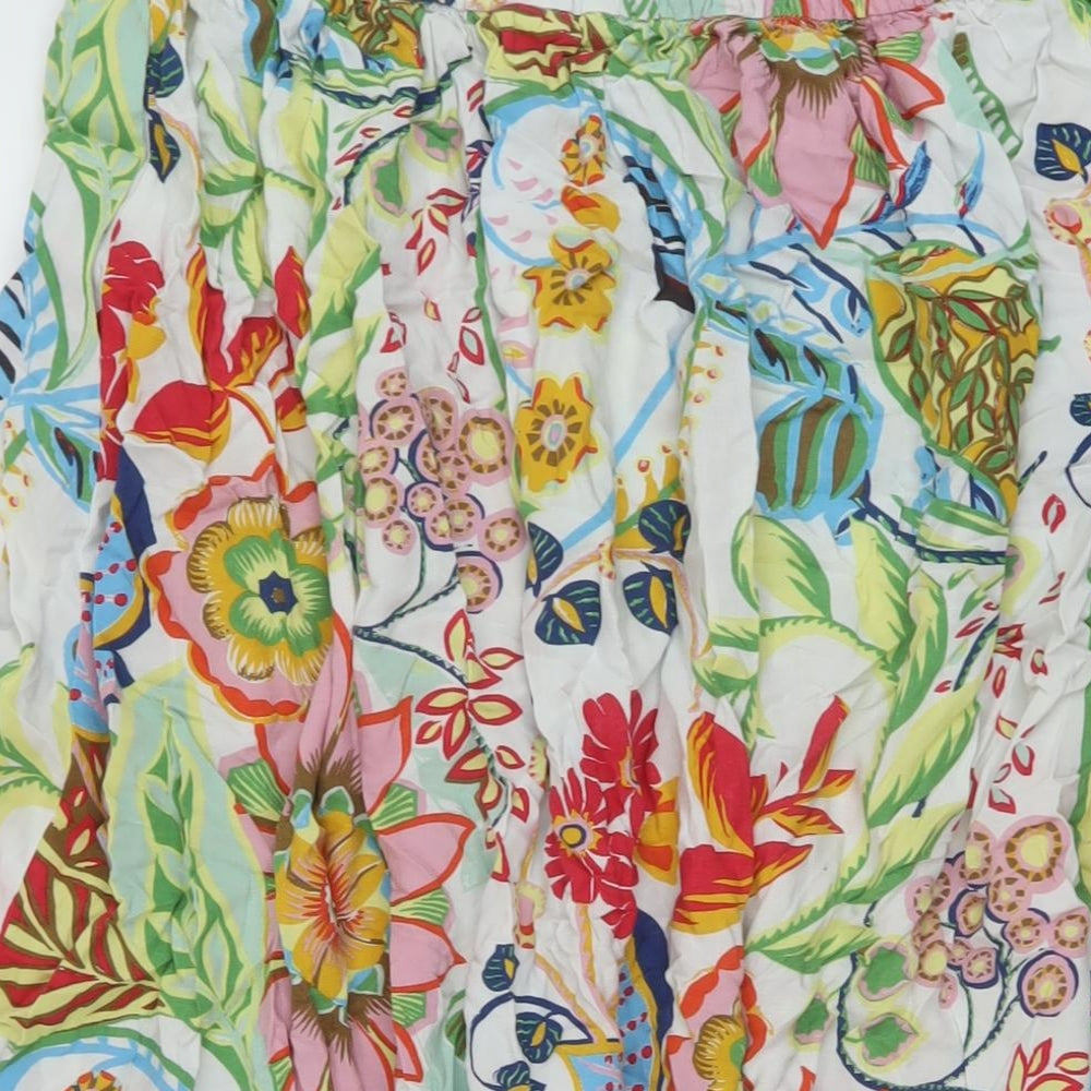 Zara Womens Multicoloured Floral Viscose A-Line Skirt Size XL Drawstring