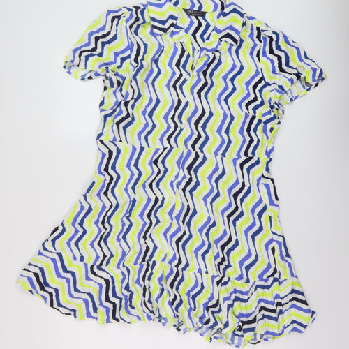 Marks and Spencer Womens Multicoloured Geometric Viscose A-Line Size 18 Collared Button