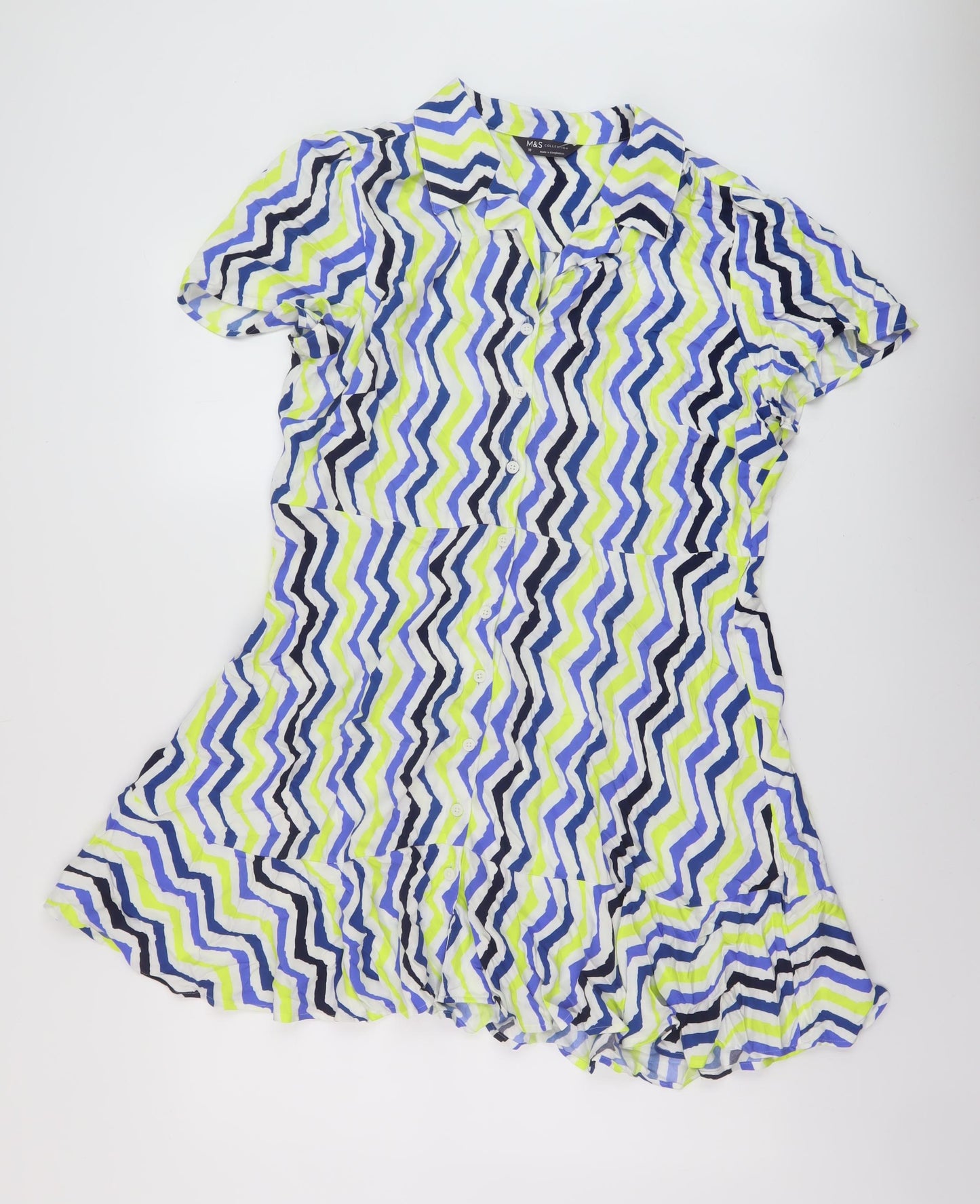 Marks and Spencer Womens Multicoloured Geometric Viscose A-Line Size 18 Collared Button