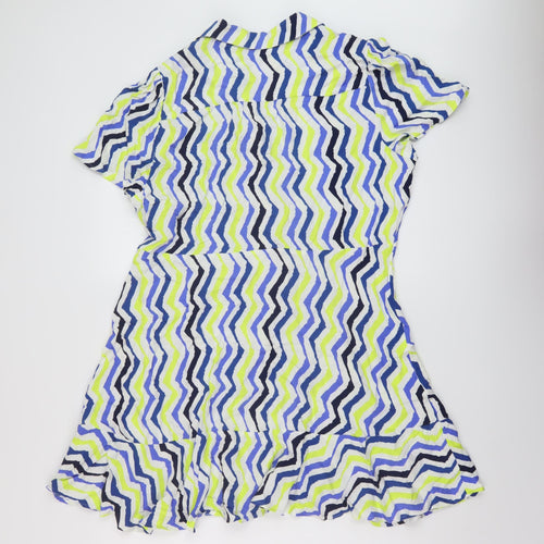 Marks and Spencer Womens Multicoloured Geometric Viscose A-Line Size 18 Collared Button