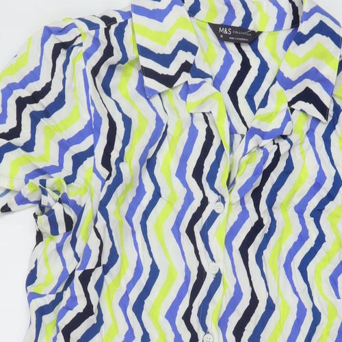Marks and Spencer Womens Multicoloured Geometric Viscose A-Line Size 18 Collared Button