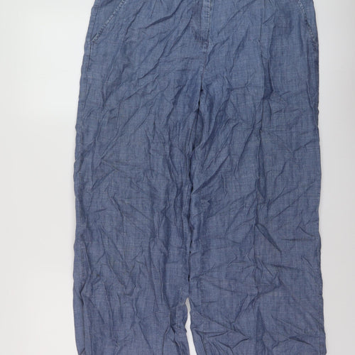 NEXT Womens Blue Lyocell Trousers Size 14 L29 in Relaxed Hook & Eye