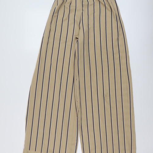 Missguided Womens Beige Striped Polyester Trousers Size 6 L31 in Regular