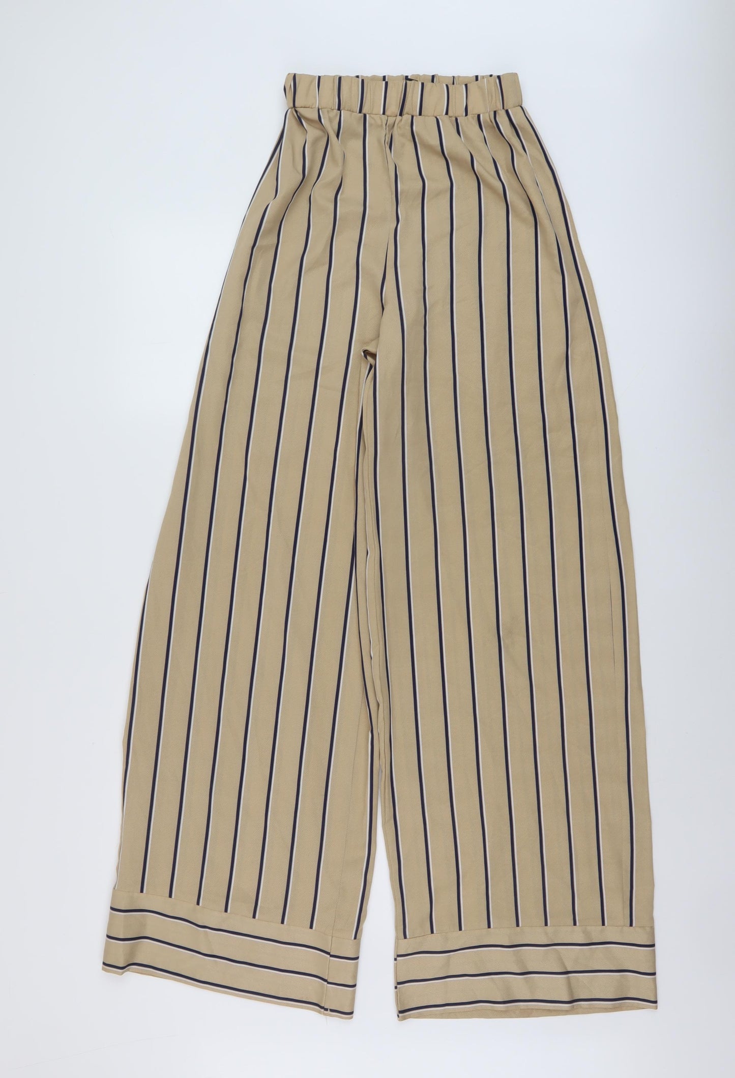 Missguided Womens Beige Striped Polyester Trousers Size 6 L31 in Regular