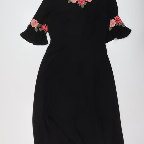 Oasis Womens Black Polyester A-Line Size 8 Round Neck Zip