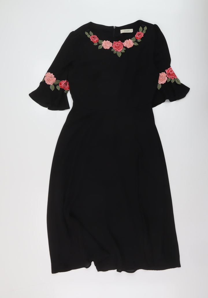 Oasis Womens Black Polyester A-Line Size 8 Round Neck Zip