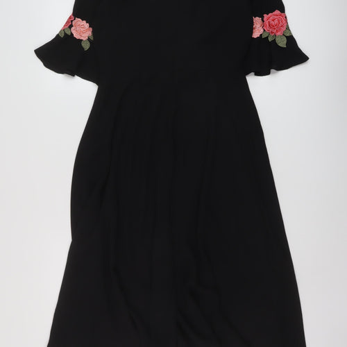 Oasis Womens Black Polyester A-Line Size 8 Round Neck Zip