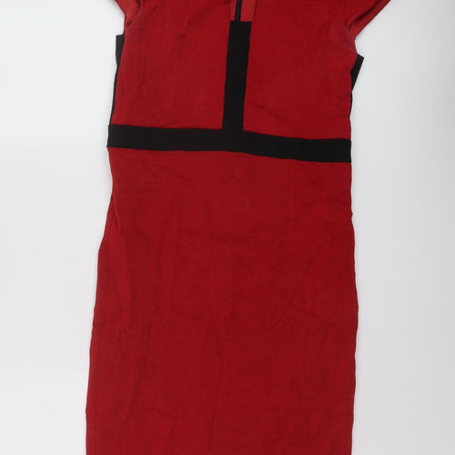 Damsei Womens Red Viscose Sheath Size 12 V-Neck Zip