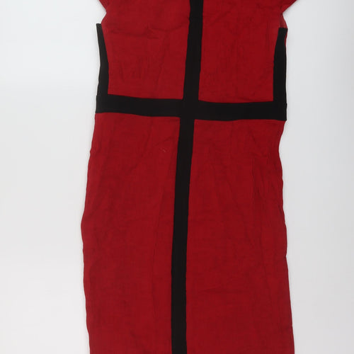 Damsei Womens Red Viscose Sheath Size 12 V-Neck Zip