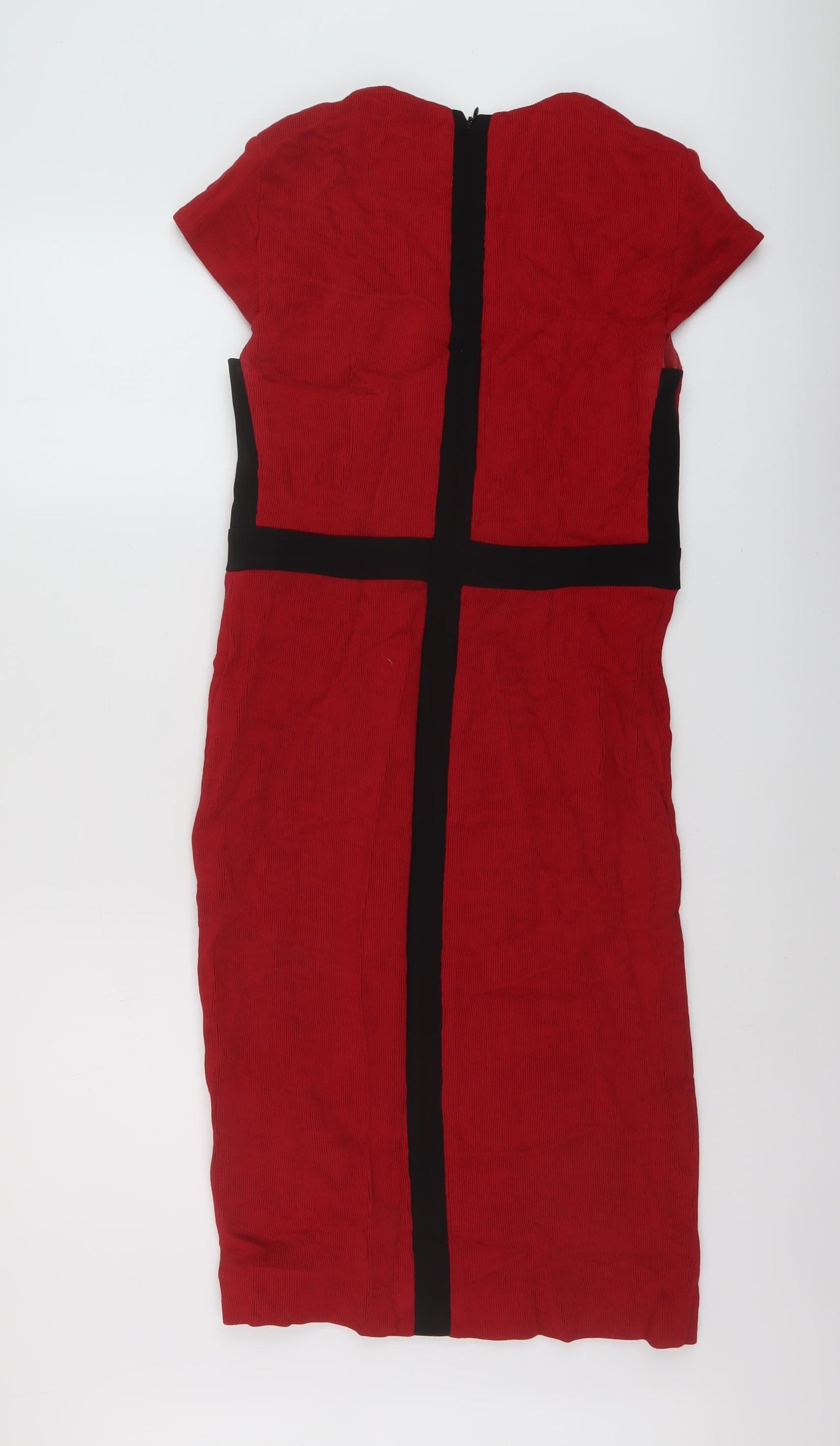 Damsei Womens Red Viscose Sheath Size 12 V-Neck Zip