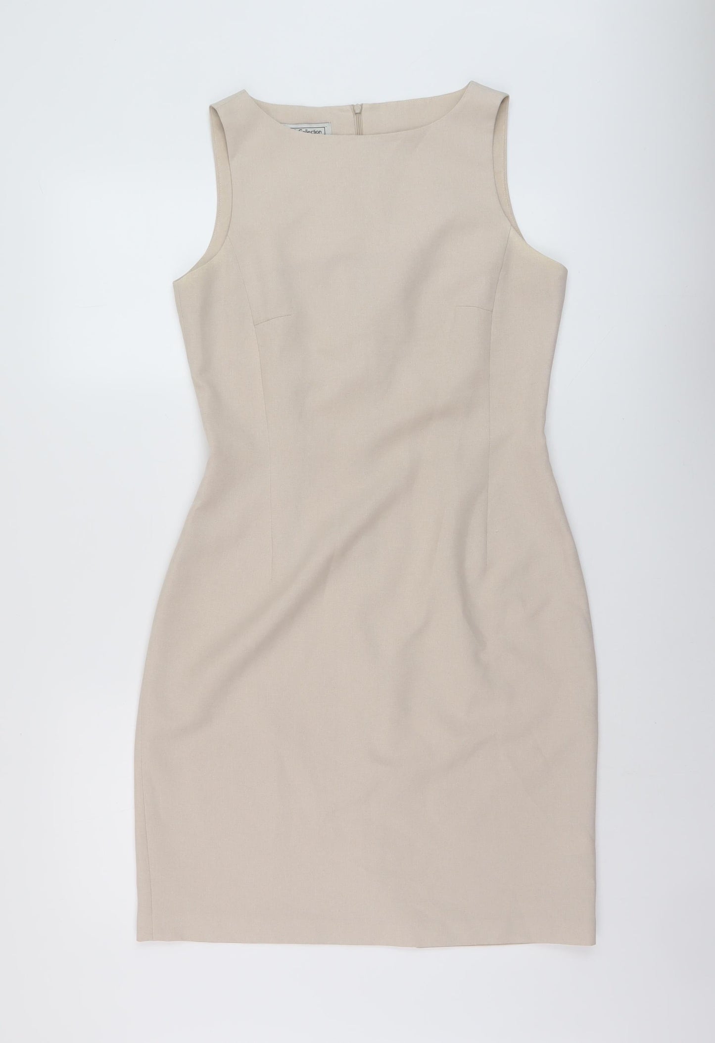 NL Collection Womens Beige Polyester Sheath Size 12 Round Neck Zip