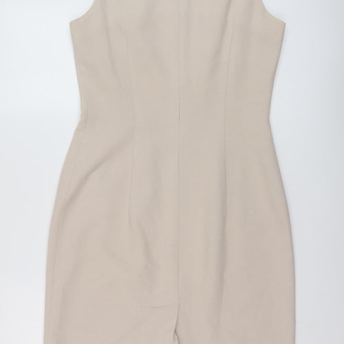 NL Collection Womens Beige Polyester Sheath Size 12 Round Neck Zip
