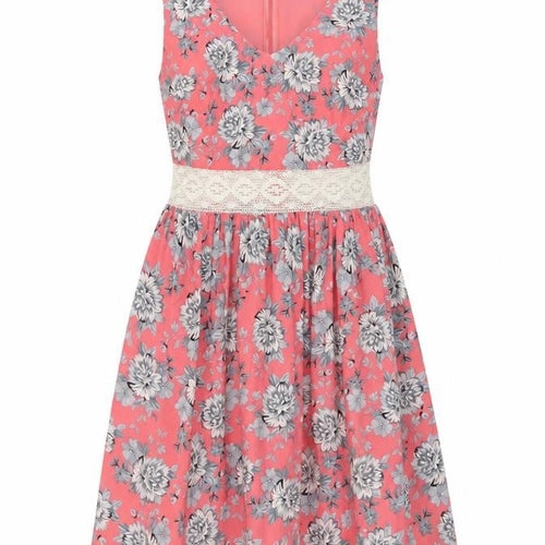New Look Womens Pink Floral Polyester A-Line Size 8 V-Neck Zip