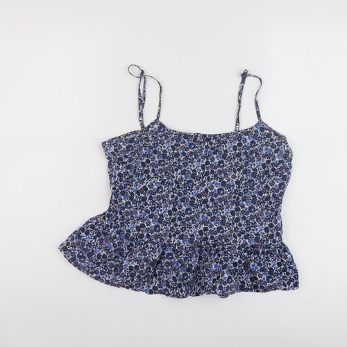Jack Wills Womens Blue Floral Cotton Basic Tank Size 10 Round Neck